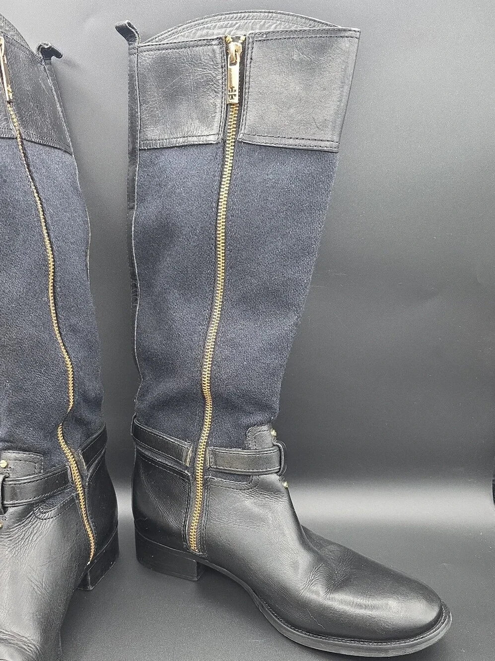 Tory Burch Black Leather Tall Riding Boots Women's Size 9.5M